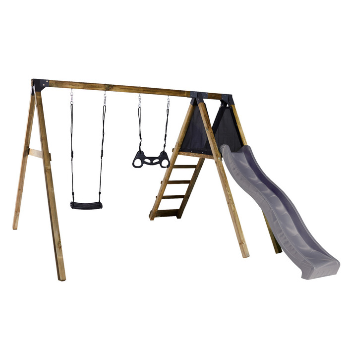 Gungställning m/gungor & rutschkana Trä Grå Nordic Play